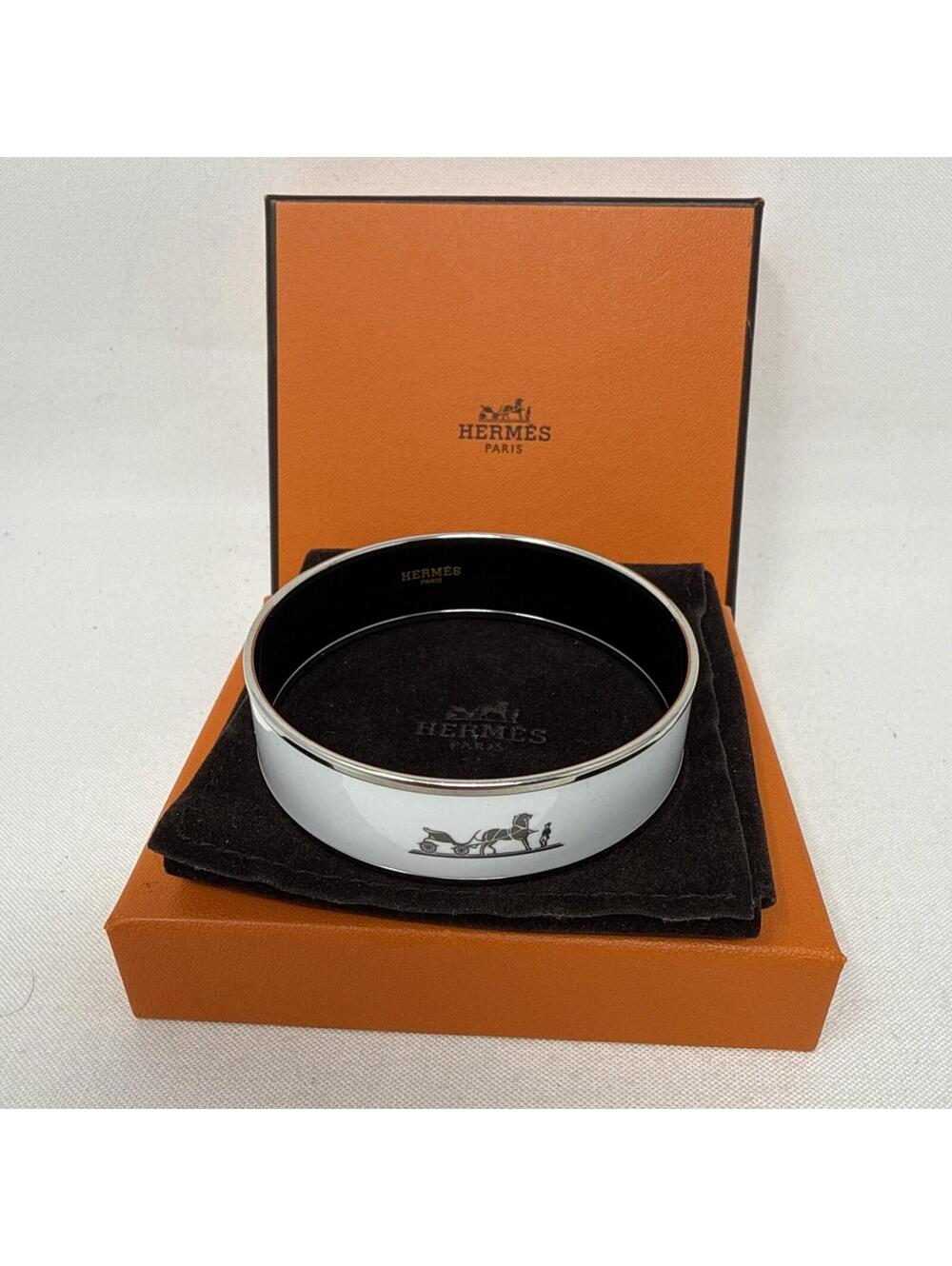 HERMES Enamel Bangle Bracelet With Caleche Horse Carriage
